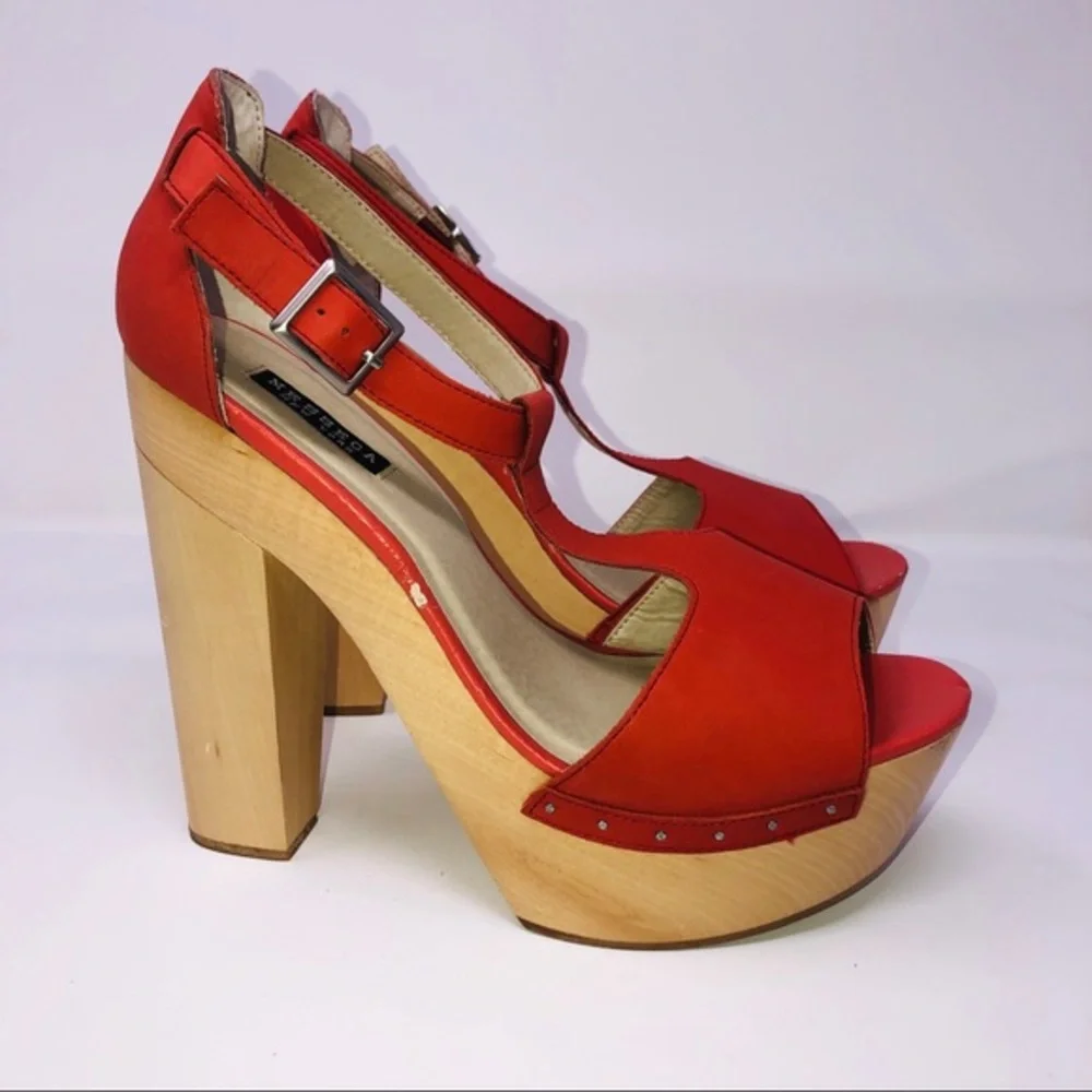 Messeca New York Open Toe Platform Heels Red Wood Heel Size 9.5